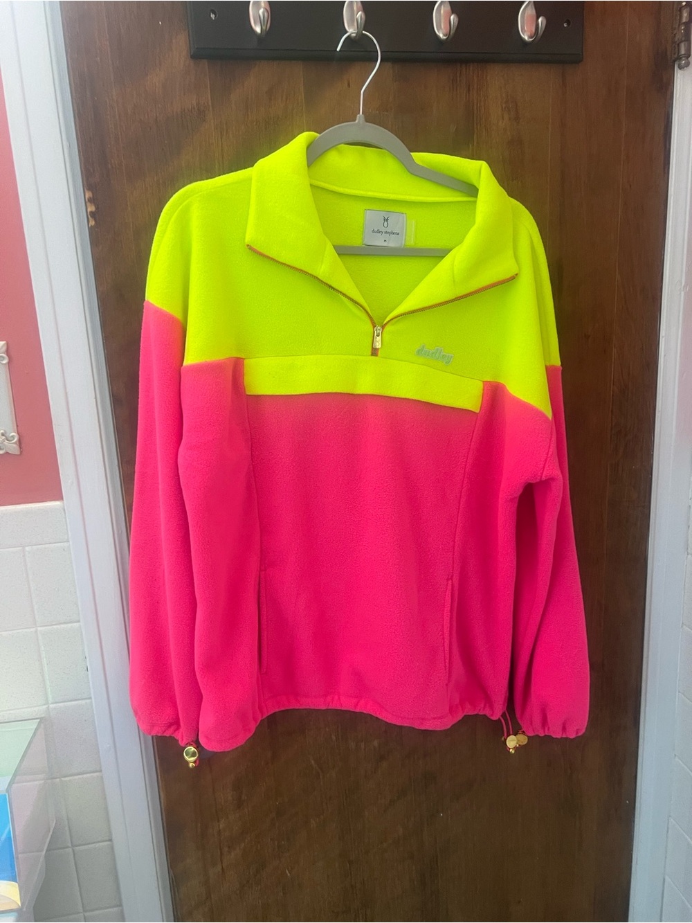 Dudley Stephens Neon Yellow & Hot Pink Colorblock Half-Zip Pullover